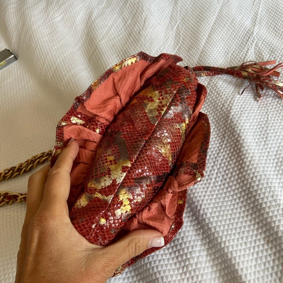 Adrienne Vittadine Red Gold & Silver Snake Skin Leather Pocketbook - Picture 12 of 12